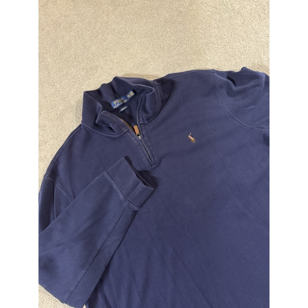 Polo by Ralph Lauren Navy Quarter-Zip Sweater with Tan Pony